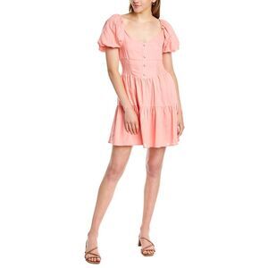 Dnt Womens Smocked Linen-Blend Mini Dress, Pink